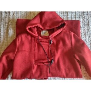London Fog Red Wool Blend Duffle Coat Toggle Closure Hooded  Size 12 Vintage